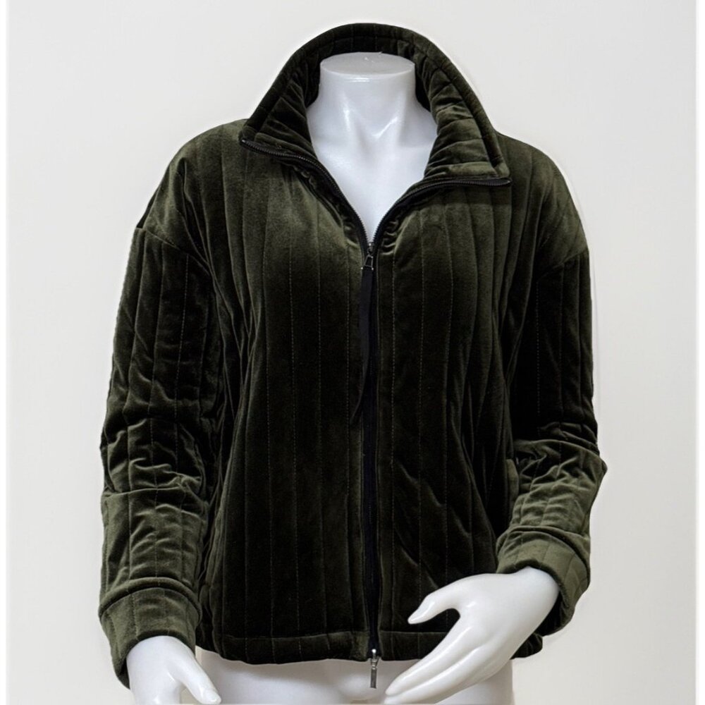 Lysse Velour Jacket Womens M Olive Green Shea Quilted Bomber Plush Velvet Coat